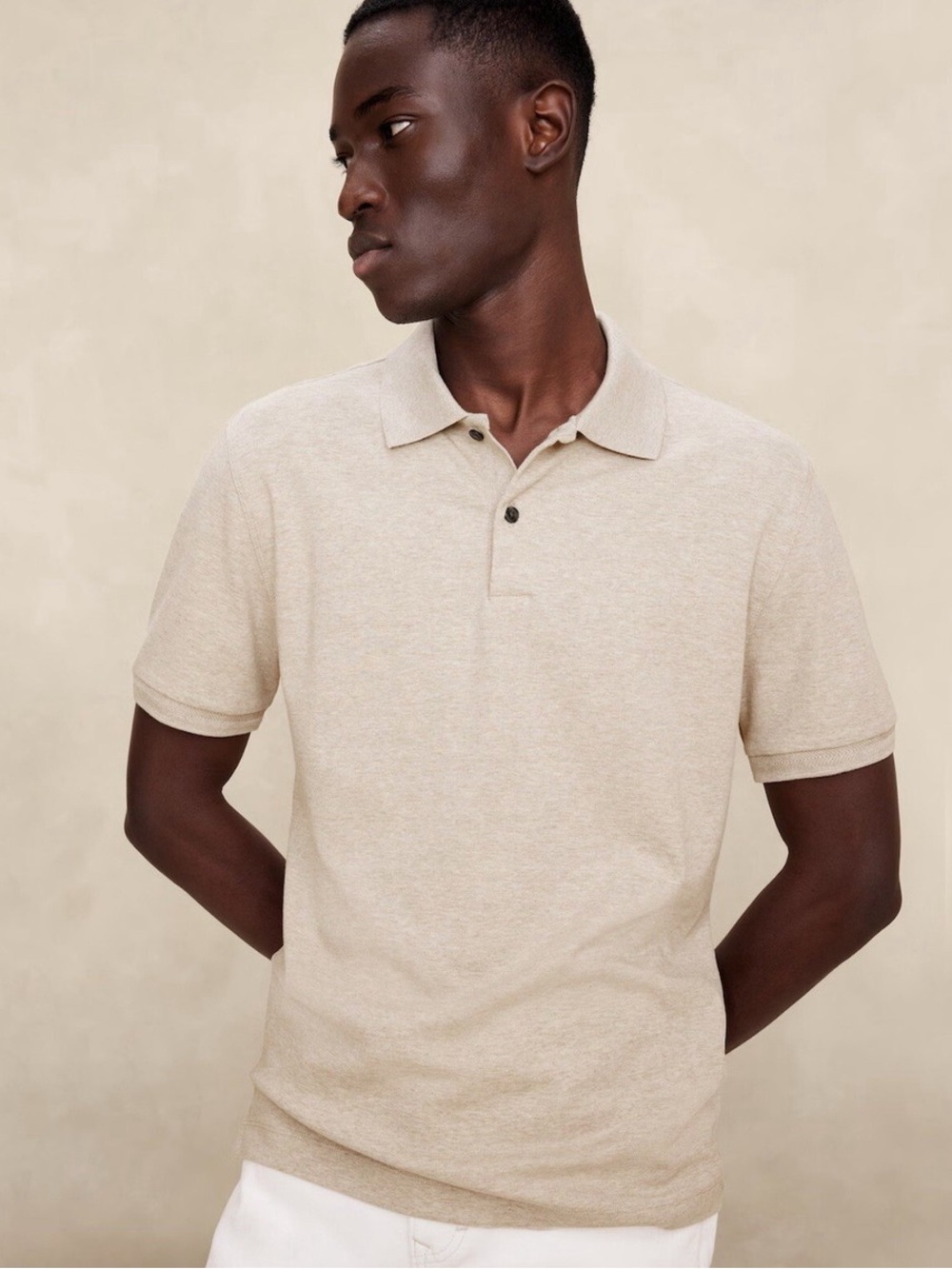 Banana Republic Luxury Touch Heather Camel Standard Fit Polo Shirt Men's XL
